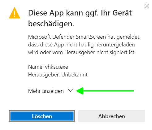 Fehlalarm: SmartScreen-Dialog 2